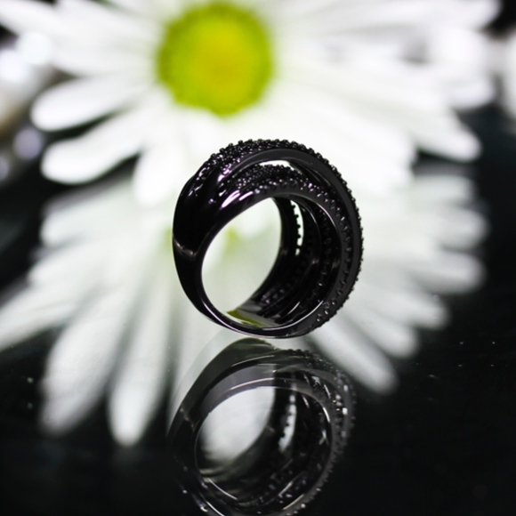 925 14KT Gold Dipped Black Topaz Pave Engagement - Picture 5 of 8